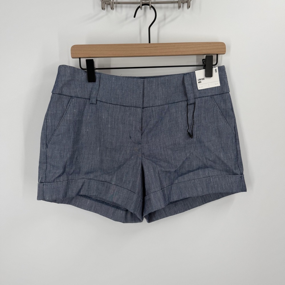Express Shorts Women 6 Blue Linen Blend Low Rise Midi Cuffed